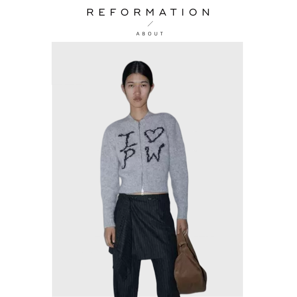 【现货】About Reformation Kiko私服开衫双拉链字母短款针织衫