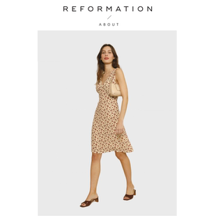 【现货】About Reformation连衣裙法式复古收腰显瘦V领无袖碎花女