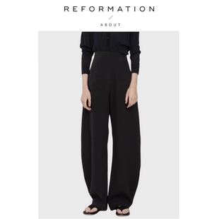 亚麻极简弧形高腰直筒长裤 Reformation阔腿裤 About 垂感 现货