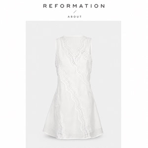 【现货】About Reformation田曦薇v领法式蕾丝刺绣拼接无袖连衣裙