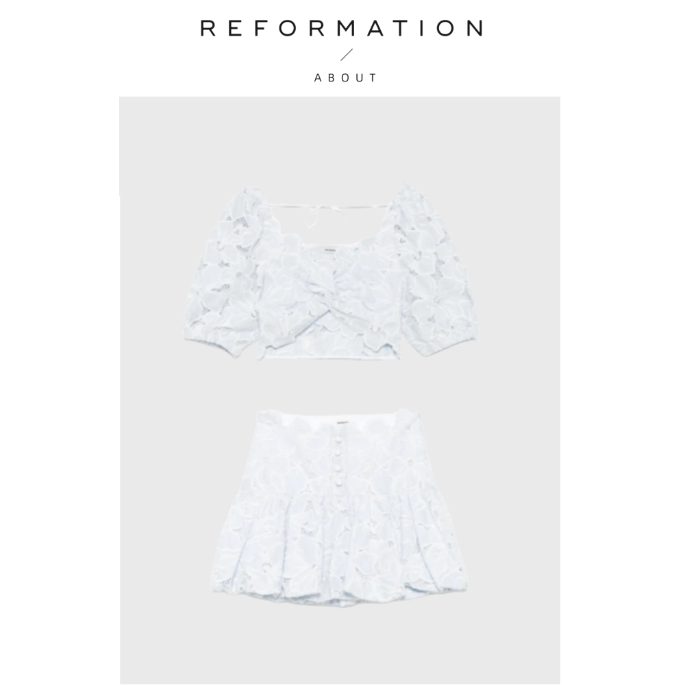 【现货】About Reformation法S！镂空小套装甜美短款上衣短裙半裙
