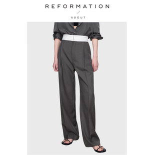 【现货】About Reformation休闲裤女双褶阔腿直筒裤巨显瘦长裤子