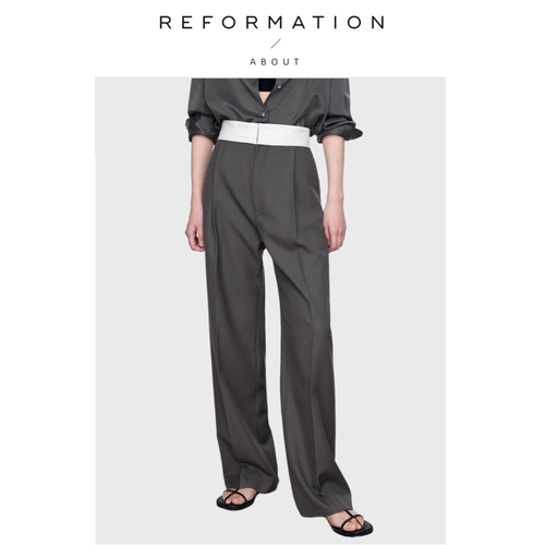 【现货】About Reformation休闲裤女双褶阔腿直筒裤巨显瘦长裤子
