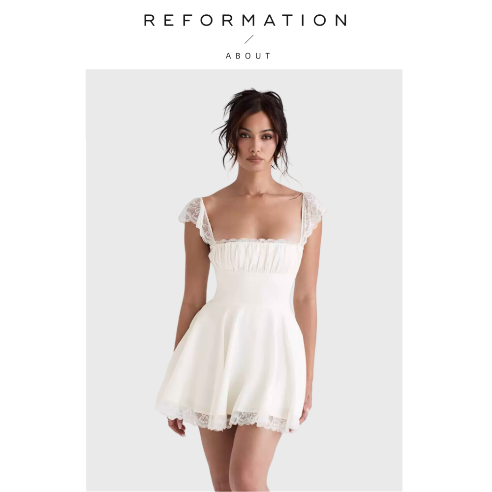 【现货】About Reformation欧阳娜娜同款 法式纯欲收腰蕾丝连衣裙