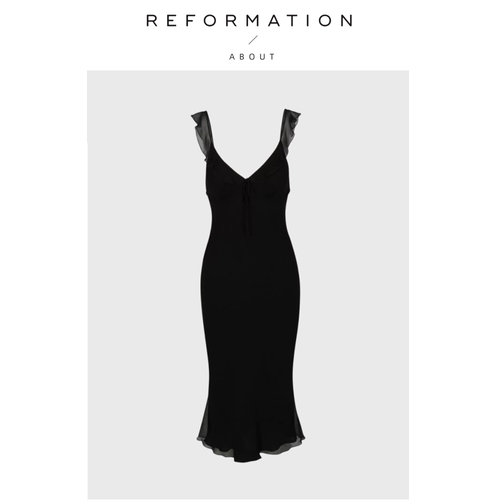 【现货】About Reformation法式连衣裙小黑裙黑色礼服裙海边夏女