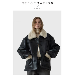 Reformation正反两穿皮毛一体外套加厚羊羔毛夹克 About 现货