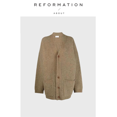 【现货】About Reformation开衫V领宽松直筒针织羊毛混纺加厚毛衣