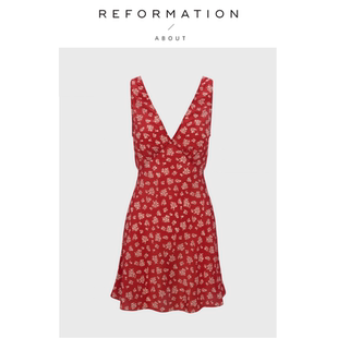【现货】About Reformation真丝深V领低胸连衣裙无袖斜裁鱼尾法式