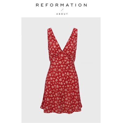 【现货】About Reformation真丝深V领低胸连衣裙无袖斜裁鱼尾法式