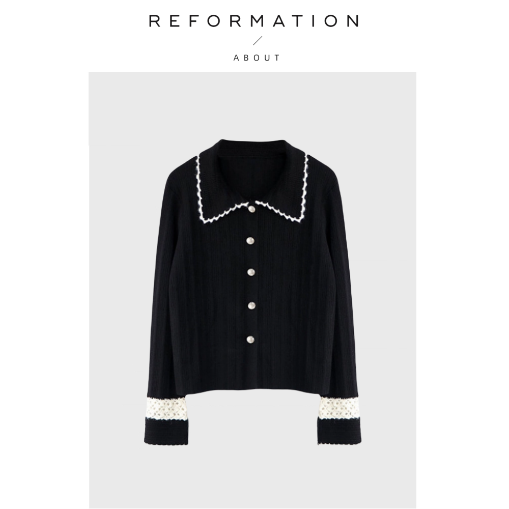 【现货】About Reformation白鹿同款减龄黑色百搭长袖针织毛衣女