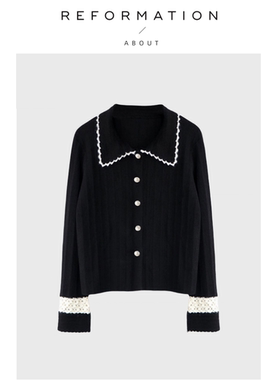 【现货】About Reformation白鹿同款减龄黑色百搭长袖针织毛衣女