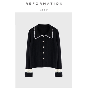 减龄黑色百搭长袖 Reformation白鹿同款 About 针织毛衣女 现货