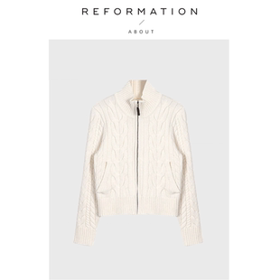 现货 麻花针织衫 About nana同款 外套上衣拉链毛衣 Reformation