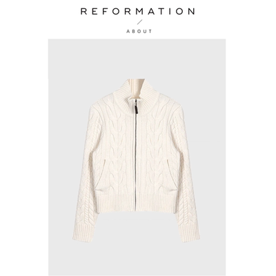 【现货】About Reformation nana同款麻花针织衫外套上衣拉链毛衣