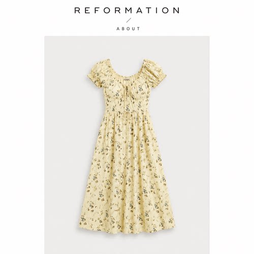 【现货】About Reformation霉霉同款圆领短袖海边度假碎花连衣裙
