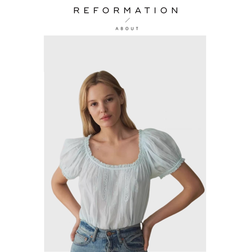 【现货】About Reformation复古女蕾丝花边刺绣上衣宽松短袖衬衣