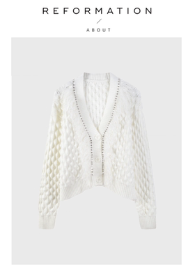 【现货】About Reformation感慵懒V领镂空纯色森系显瘦针织衫女装