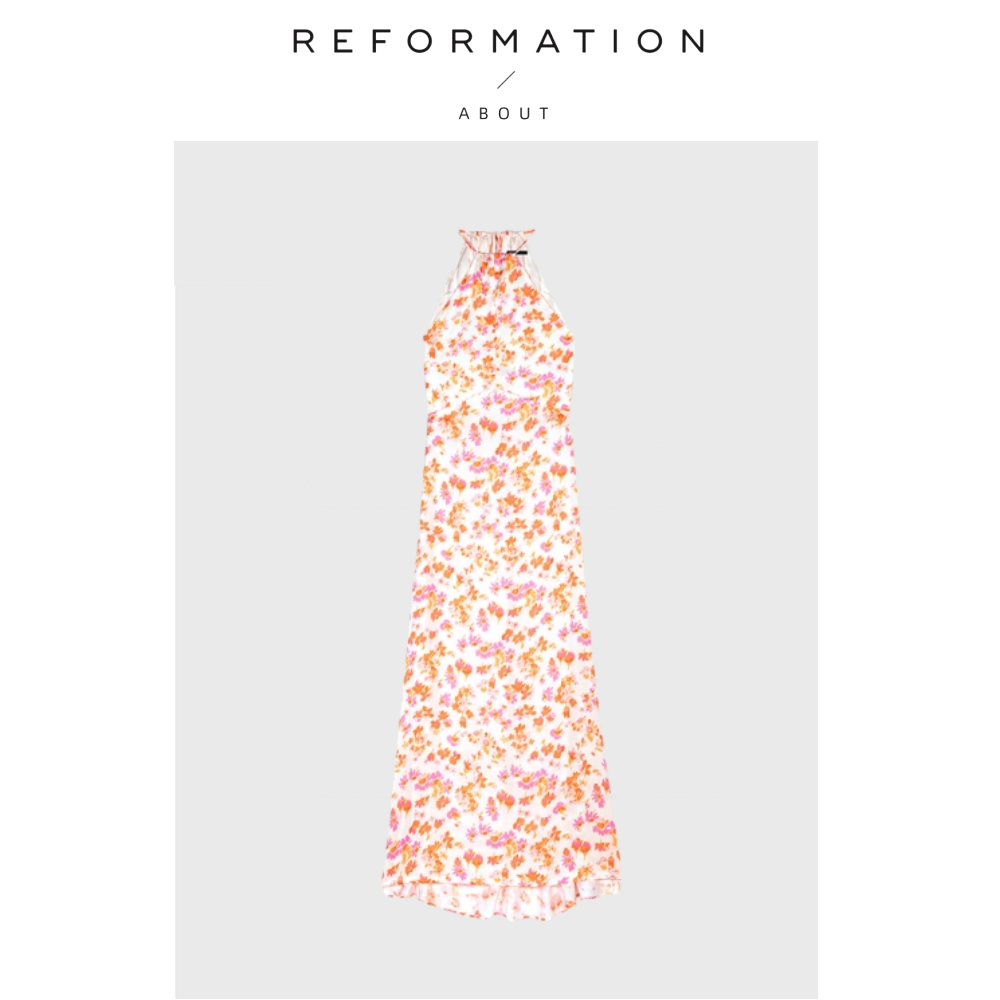 【现货】About Reformation法式碎花挂脖修身薄连衣裙长裙半身裙