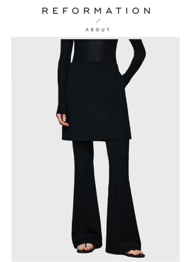 【现货】About Reformation针织羊毛修身拼接假两件屁帘微喇裤女