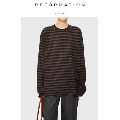 【现货】About Reformation肯豆立体条纹桑蚕丝绵羊毛宽松针织衫