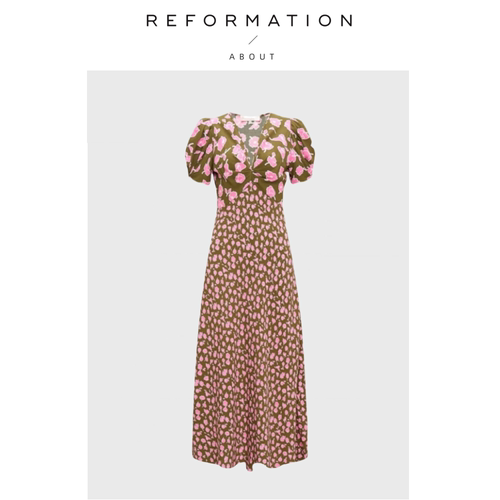 【现货】About Reformation玫瑰的故事经典裹身裙人丝高腰连衣裙