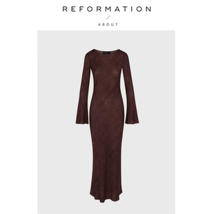 Reformation咖啡性感真丝蓝长袖 About 连衣裙防晒度假风 现货