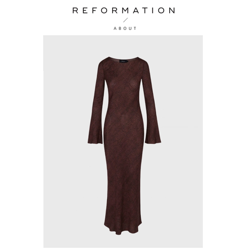 【现货】About Reformation咖啡性感真丝蓝长袖连衣裙防晒度假风