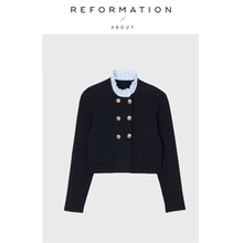 【现货】About Reformation乔欣同款法式蓝色花边领针织开衫外套