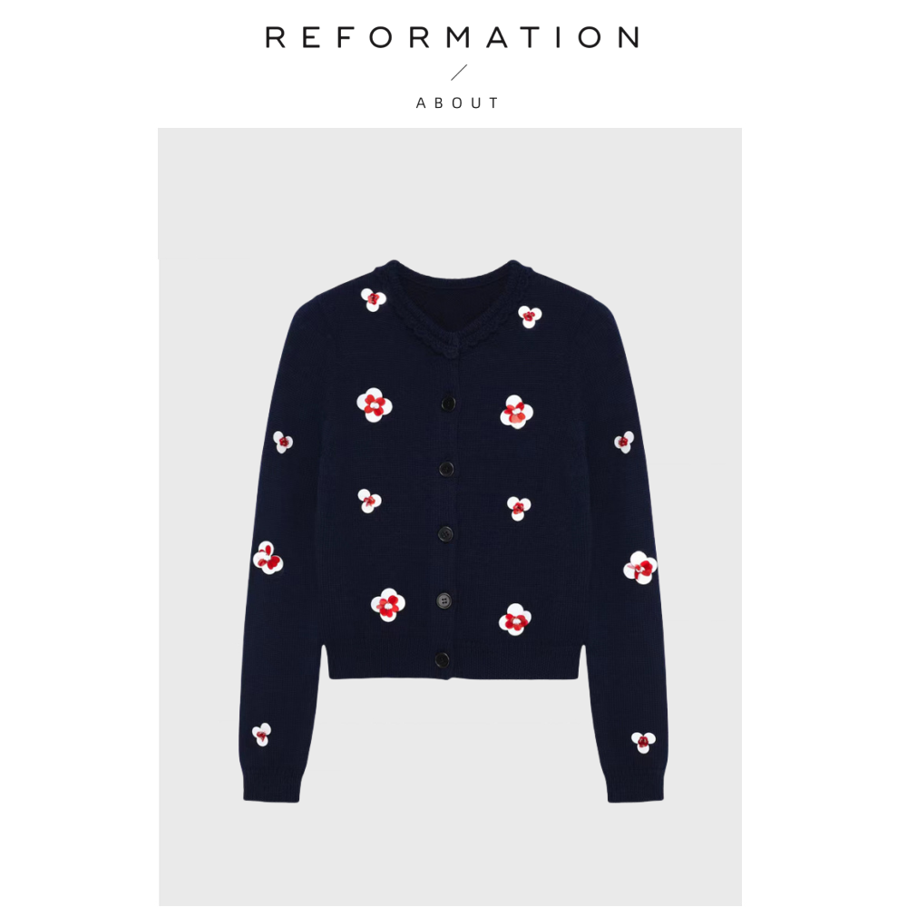 【现货】About Reformation早春气质花朵针织开衫半身裙两件套装