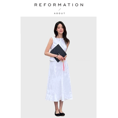 【现货】About Reformation欧阳娜娜同款白色棉麻两件套装裙上衣
