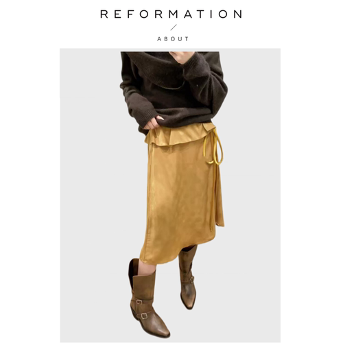 【现货】About Reformation舷窗落日买手店半裙复古波点系带长裙