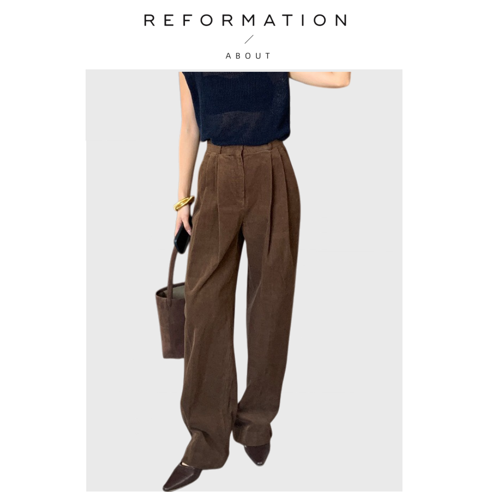 【现货】About Reformation新款复古深棕焦糖宽松直筒灯芯绒女裤