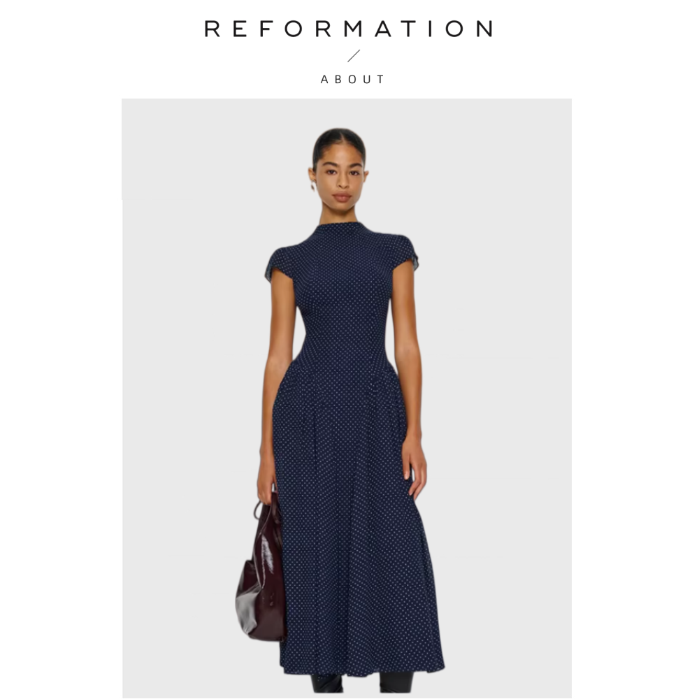 【现货】About Reformation连衣裙复古波点修身收腰气质度假裙夏