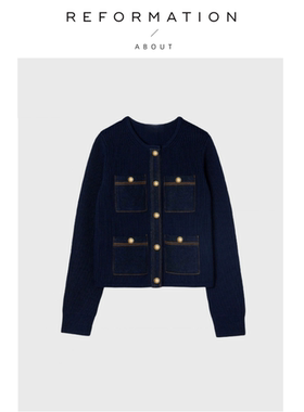 【现货】About Reformation百搭神器！牛仔拼接开衫圆领针织外套