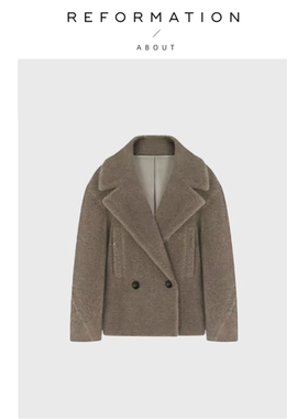 【现货】About Reformation羊羔毛大衣加厚大翻领长袖毛呢外套女