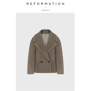 Reformation羊羔毛大衣加厚大翻领长袖 About 毛呢外套女 现货