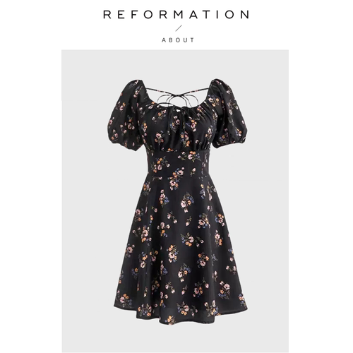 【现货】About Reformation娜扎同款连衣裙法式方领泡泡袖碎花裙