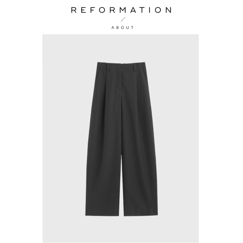 【现货】About Reformation极简敲细精纺羊毛显瘦显高连腰阔腿裤