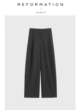 【现货】About Reformation极简敲细精纺羊毛显瘦显高连腰阔腿裤