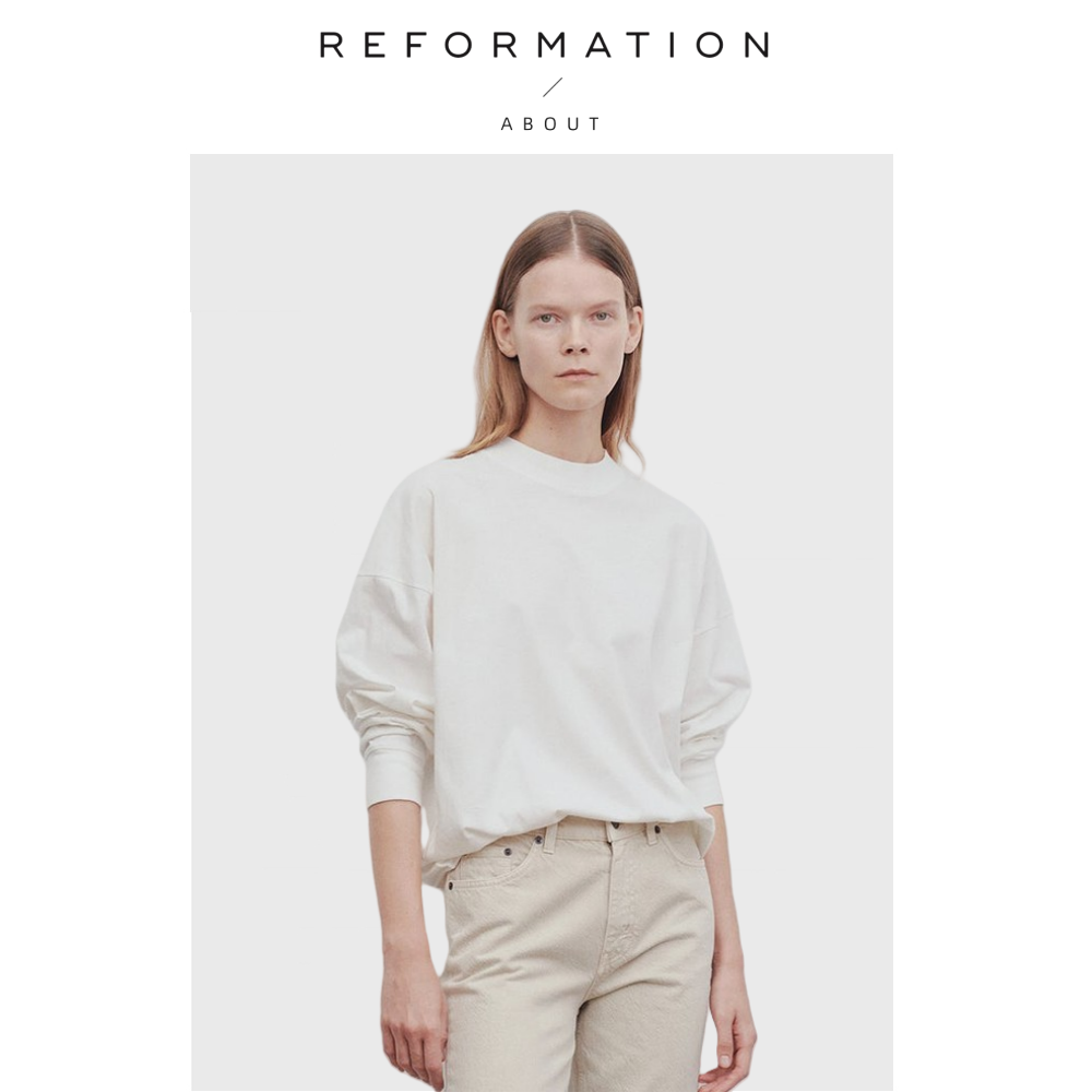 【现货】About Reformation打底白色极简T恤圆领宽松百搭长袖上衣