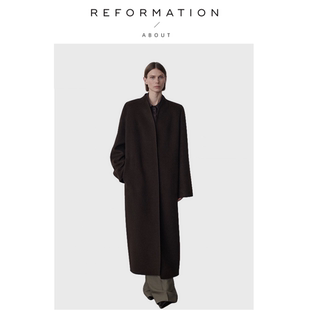 【现货】About Reformation羊绒羊毛风衣V领休闲暗扣双面毛呢大衣