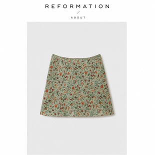 【现货】About Reformation vintage!碎花裙绿色印花复古A字短裙