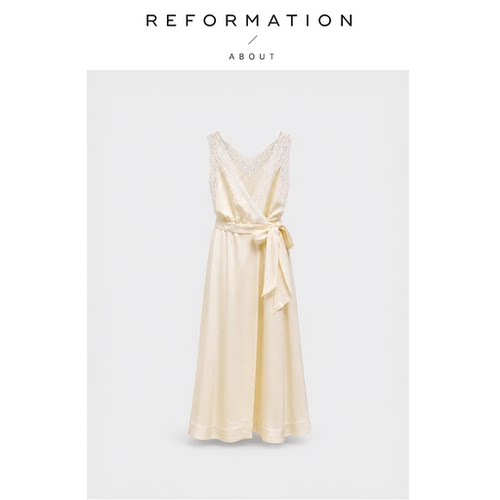 【现货】About Reformation清冷女神！蕾丝长裙v领无袖系带连衣裙