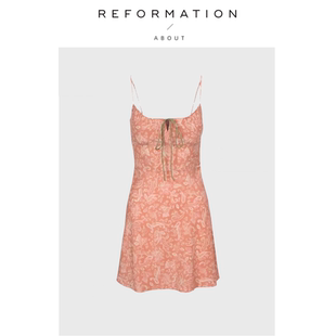 【现货】About Reformation连衣裙法式lu meng腰果花露背吊带裙女