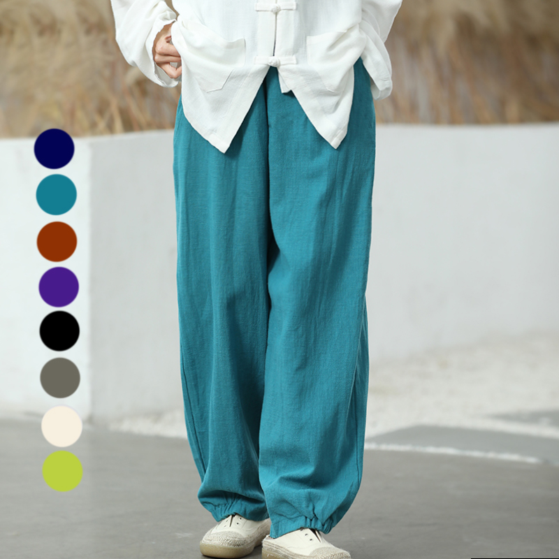 己荷春夏新款文艺棉麻宽松显瘦休闲长裤男女高端亚麻灯笼裤太极裤