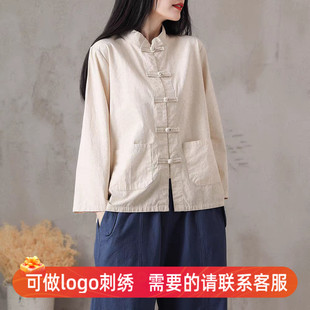 禅意中国风衬衫 中式 棉麻唐装 男女同款 秋 上衣女民国风复古茶艺服装