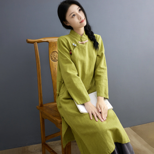 旗袍女 新中式 原创2023新款 改良气质高端苎麻少女春秋连衣裙年轻款