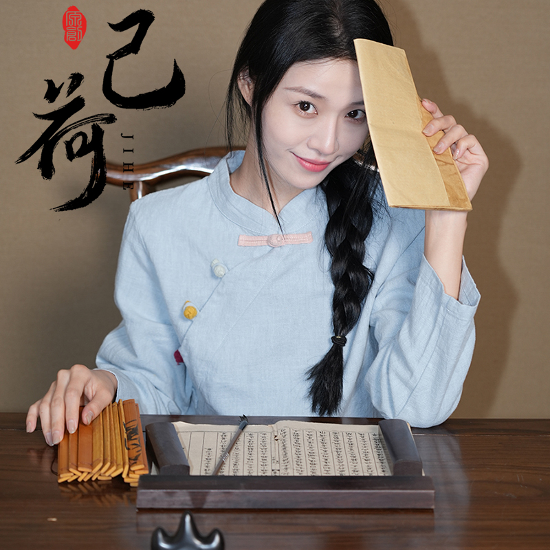 原创国风苎麻上衣女新款文艺复古短款开衫彩色扣斜襟茶服居士服秋