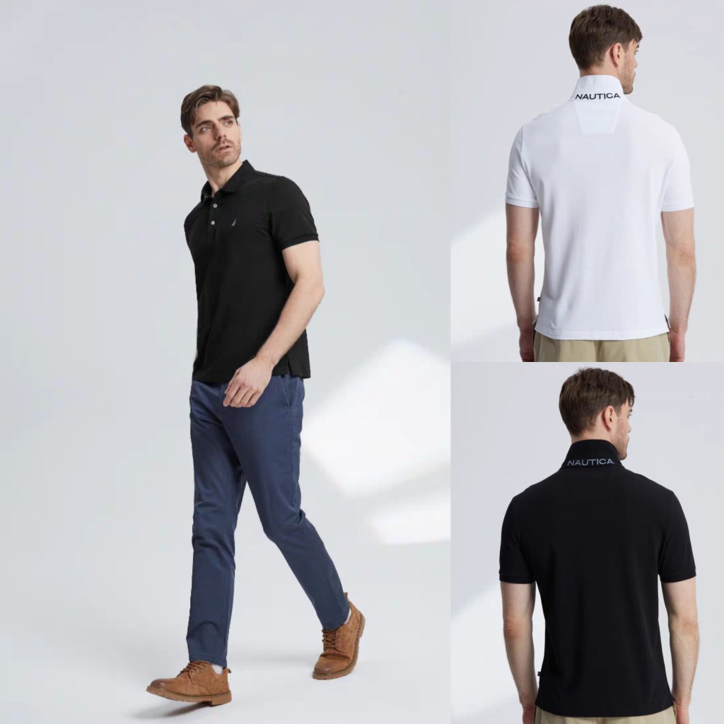Nautica/诺帝卡男装商务纯色翻领POLO衫短袖半袖翻领T恤
