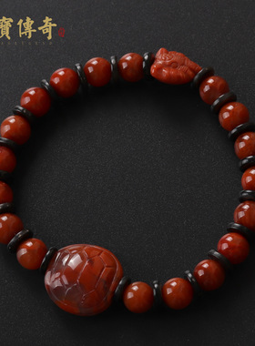原创设计南红圆珠手链 南红象神手串单圈南红龟甲手串 男女